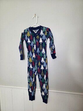 HANNA ANDERSSON Navy Blue Tree Print Zip Sleeper
